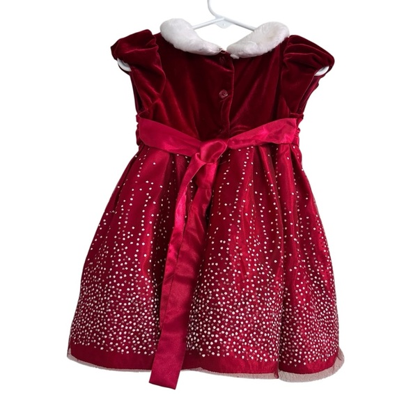 Jona Michelle Red Christmas Dress Baby Girl 18M Velvet Short Sleeve Faux Fur - Picture 5 of 7